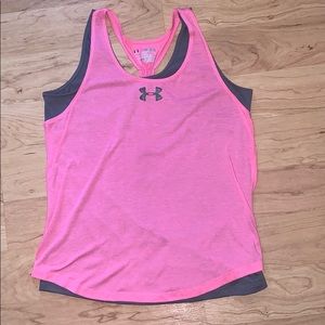 Under armour- pink/gray layered tank top